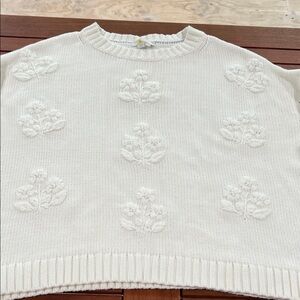 NWT Boden 100%cotton embroidered floral ecru sweater